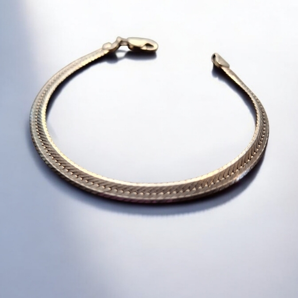 Vintage Sterling Silver 925 Italian VIOR Designer Herringbone Chain Bracelet - Picture 6 of 10